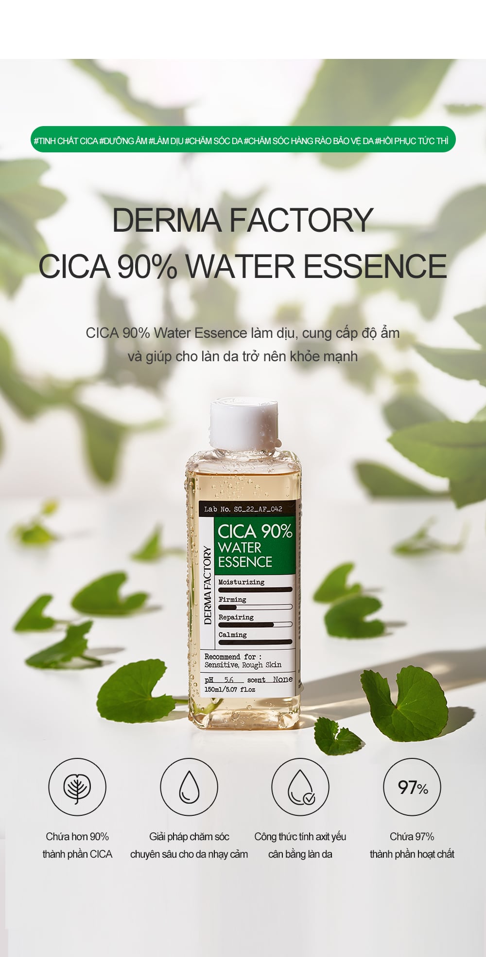 DERMA FACTORY - Cica 90% Water Essence - 150ml