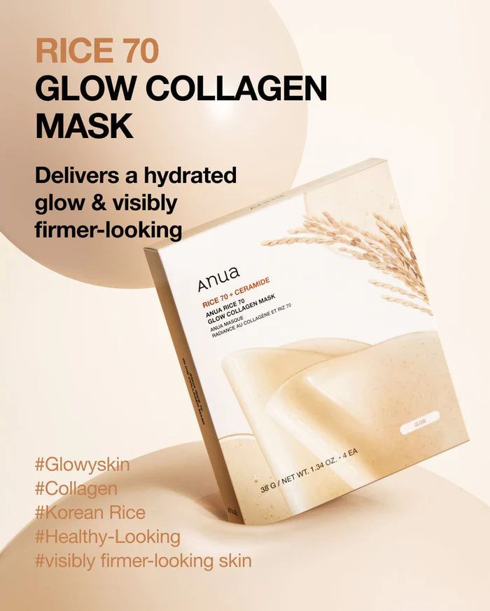 ANUA Rice 70 Glow Collagen Mask 4ea