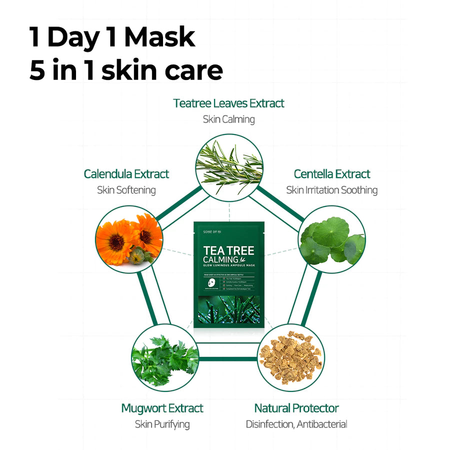 SOME BY MI - Tea Tree Calming Glow Luminous Ampoule Mask - 10pcs