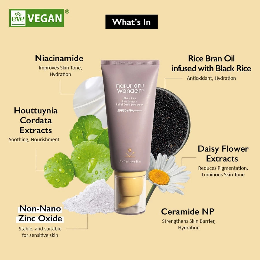 Haruharu WONDER - Black Rice Pure Mineral Relief Daily Sunscreen SPF50+ PA++++ - 50ml