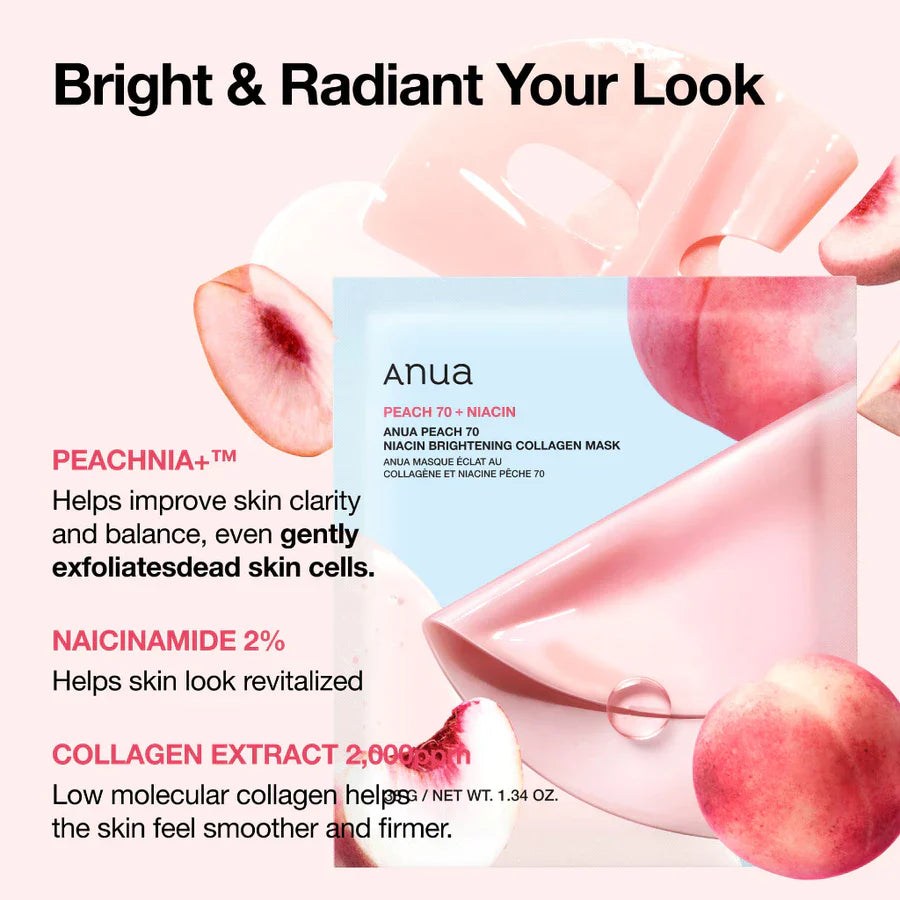 ANUA - Peach 70 Niacin Brightening Collagen Mask - 4pcs