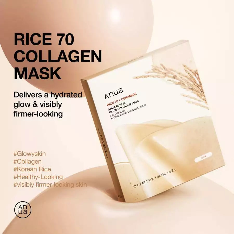 ANUA - Rice 70 Glow Collagen Mask - 4pcs