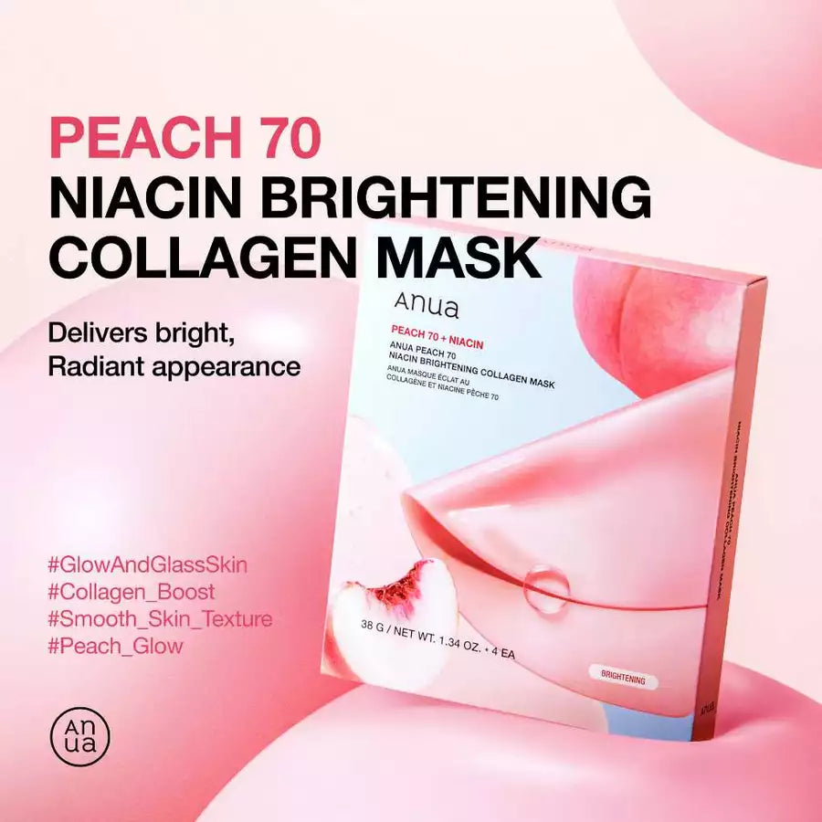 ANUA - Peach 70 Niacin Brightening Collagen Mask - 4pcs